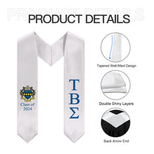 Load image into Gallery viewer, Tau Beta Sigma + Crest + Class of 2024 Graduation Stole - White &amp; TBS Blue