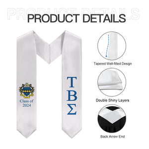 Tau Beta Sigma + Crest + Class of 2024 Graduation Stole - White & TBS Blue