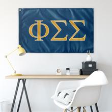 Load image into Gallery viewer, Phi Sigma Sigma Sorority Flag - Colonial Blue, Light Gold &amp; White