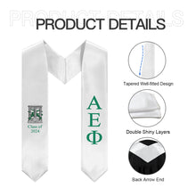 Load image into Gallery viewer, Alpha Epsilon Phi + Crest + Class of 2024 Graduation Stole - White &amp; Support Green