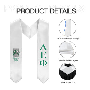 Alpha Epsilon Phi + Crest + Class of 2024 Graduation Stole - White & Support Green