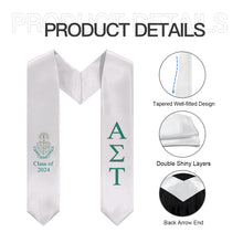 Load image into Gallery viewer, Alpha Sigma Tau + Crest + Class of 2024 Graduation Stole - White, Green &amp; Gold