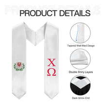 Load image into Gallery viewer, Chi Omega Graduation Stole With Crest - White &amp; Cardinal