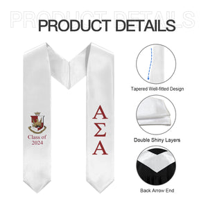 Alpha Sigma Alpha + Crest + Class of 2024 Graduation Stole - White