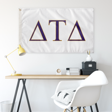Load image into Gallery viewer, Delta Tau Delta Fraternity Flag - White, Explorer Purple &amp; Explorer Gold