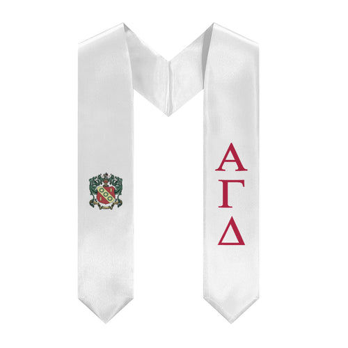 Alpha Gamma Delta Graduation Stole With Crest - White & Red