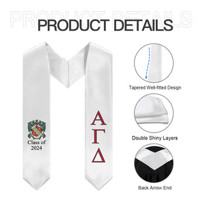 Alpha Gamma Delta + Crest + Class of 2024 Graduation Stole - White, Red & Black