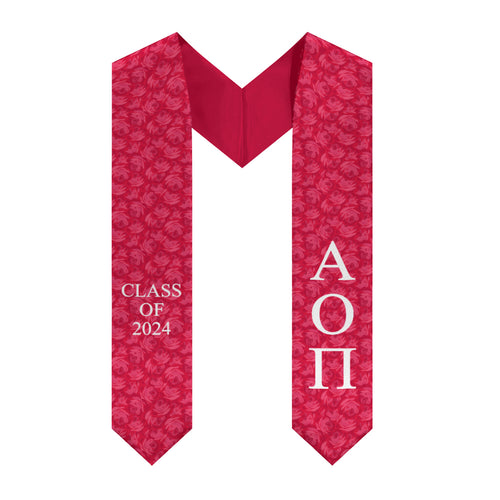 Alpha Omicron Pi Class of 2024 Sorority Stole - Roses & White
