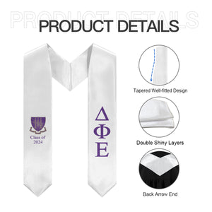 Delta Phi Epsilon + Crest + Class of 2024 Graduation Stole - White & Purple