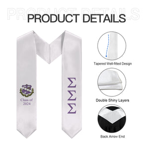 Sigma Sigma Sigma + Crest + Class of 2024 Graduation Stole - White & Purple