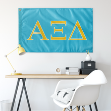 Load image into Gallery viewer, Alpha Xi Delta Sorority Flag - BexTi Blue, Quill Gold &amp; White