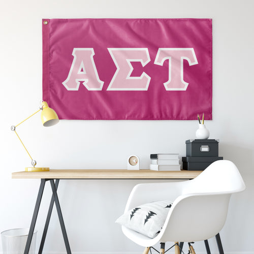 Alpha Sigma Tau Greek Block Flag - Barbie Pink, Azalea & White