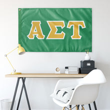 Load image into Gallery viewer, Alpha Sigma Tau Greek Block Flag - Custom Green, Custom Gold &amp; White