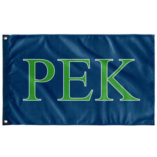 Rho Epsilon Kappa Greek Flag - Colonial Blue, Bright Green & White