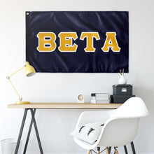 Load image into Gallery viewer, BETA Greek Block Flag - Navy, Light Gold &amp; White