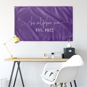 Chi Alpha Nu Sorority Script Flag - Grape & White