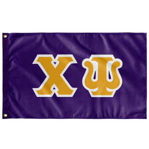 Chi Psi Greek Block Flag - Purple, Light Gold & White