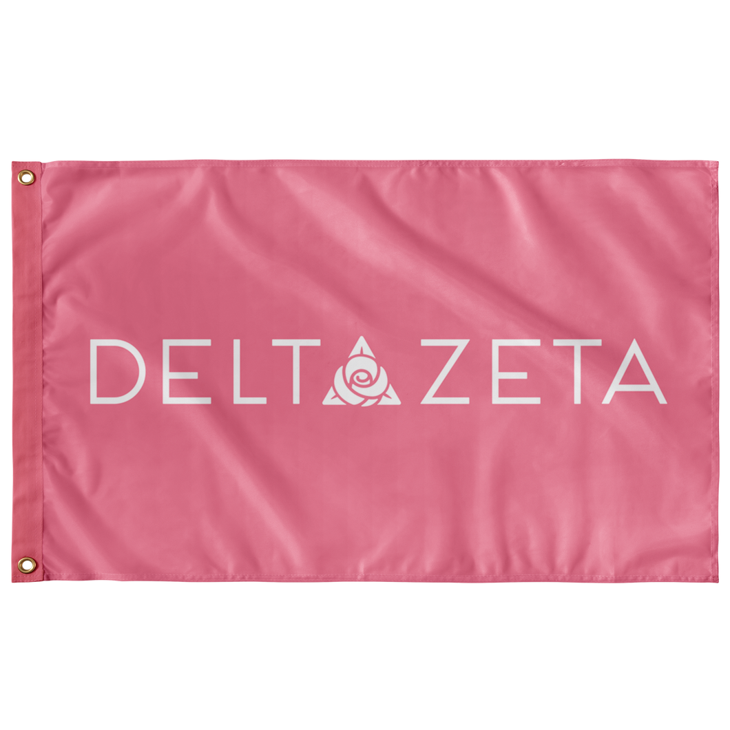 Delta Zeta Wordmark Sorority Flag - Pink & White