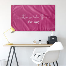Load image into Gallery viewer, Delta Theta Gamma Sorority Script Flag - Barbie Pink &amp; White