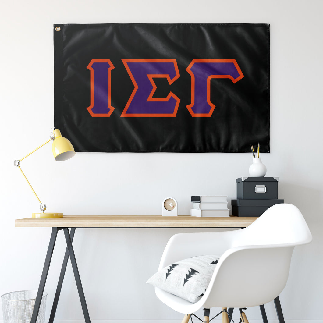 Iota Sigma Gamma Greek Block Flag -  Black, Purple & Orange