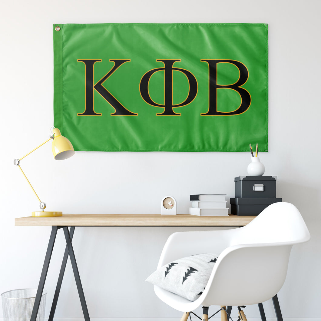 Kappa Phi Beta Sorority Flag - Bright Green, Black & Light Gold