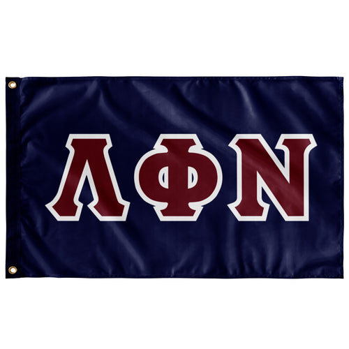 Lambda Phi Nu Greek Block Flag - Dark Indigo, Foliage Rose & White