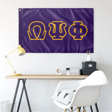 Load image into Gallery viewer, Omega Psi Phi Greek Block Banner - Purple &amp; Light Gold