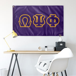 Omega Psi Phi Greek Block Banner - Purple & Light Gold