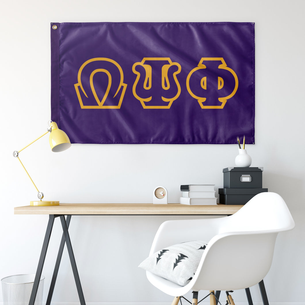 Omega Psi Phi Greek Block Banner - Purple & Light Gold