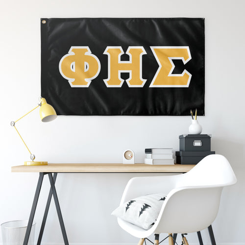 Phi Eta Sigma Greek Block Flag - Black, Bright Yellow & White