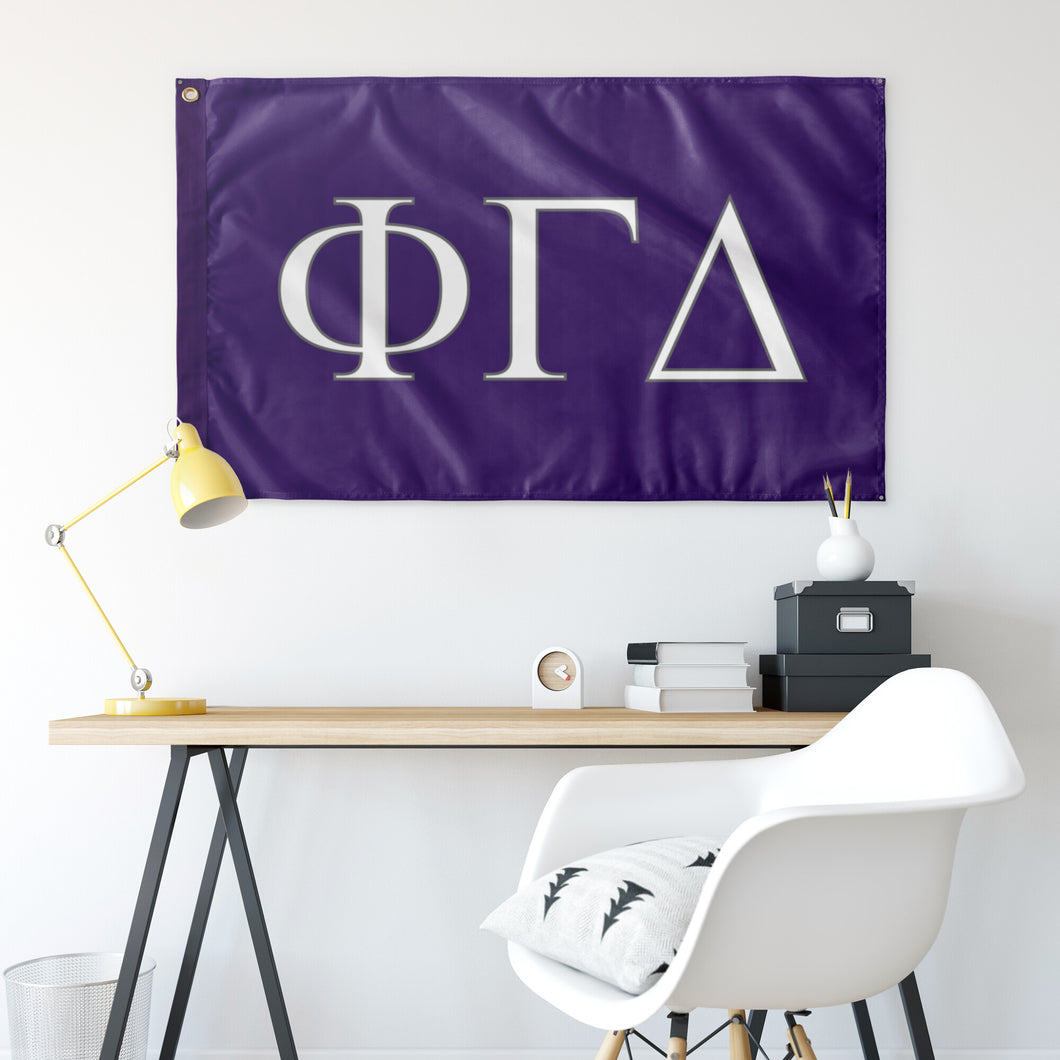 Phi Gamma Delta Fraternity Flag - Purple, White & Silver Grey