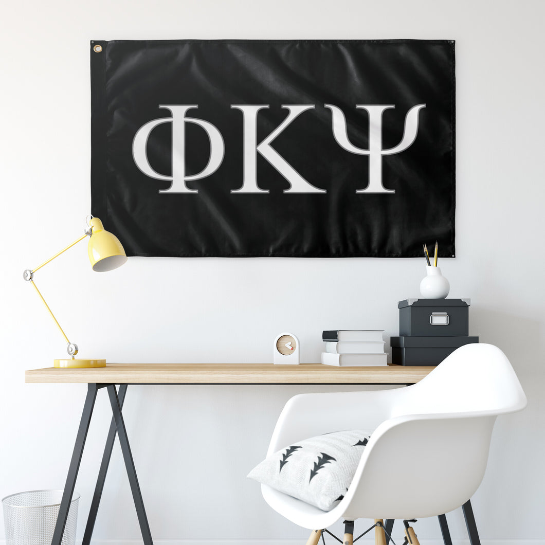 Phi Kappa Psi Fraternity Flag - Black, White & Silver Grey