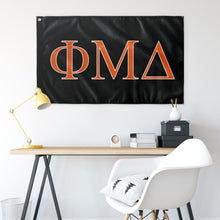 Load image into Gallery viewer, Phi Mu Delta Fraternity Flag - Black, Orange &amp; White