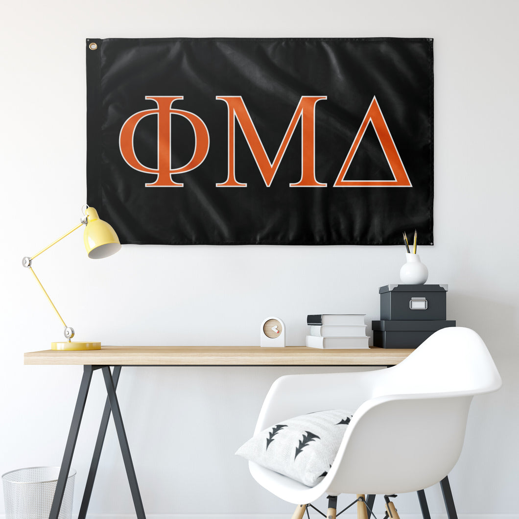 Phi Mu Delta Fraternity Flag - Black, Orange & White