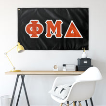 Load image into Gallery viewer, Phi Mu Delta Greek Block Flag - Black, Orange &amp; White