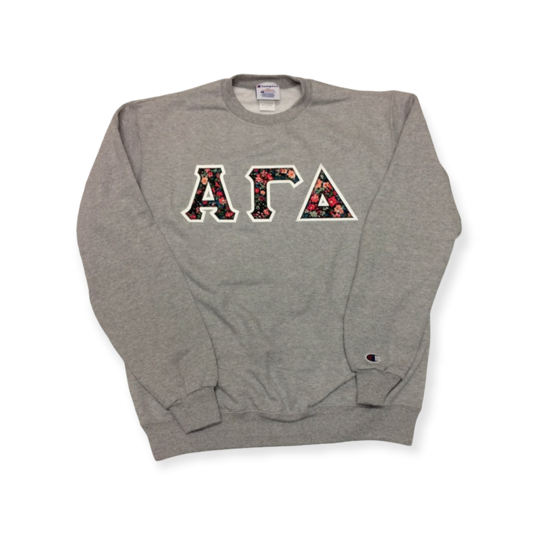 Alpha Gamma Delta Sorority Sweatshirt With Berry Peach Floral Stitch Letters