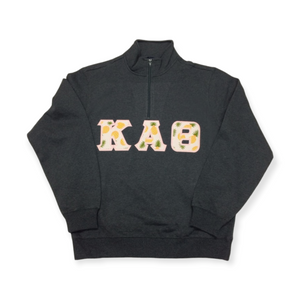 Kappa Alpha Theta Quarter-Zip Stitch Letter Sweatshirt - Pineapple Punch 2 & Pink