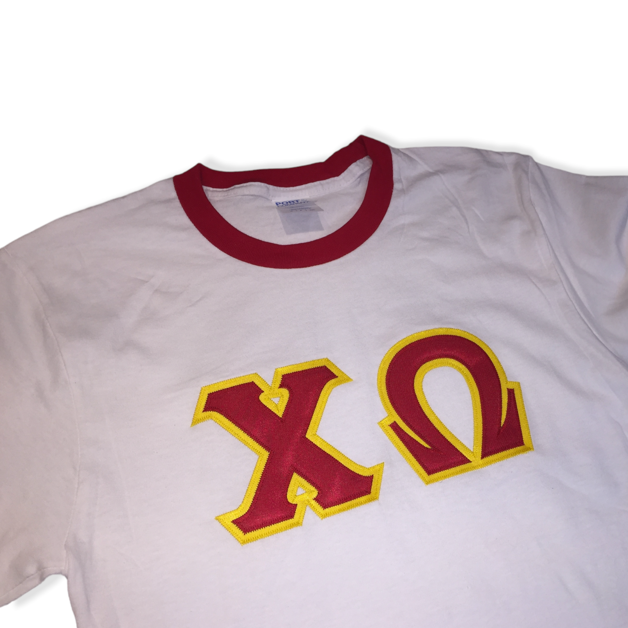 Theta Chi Striped Tee with Twill Letters Greek Clothing and Gear