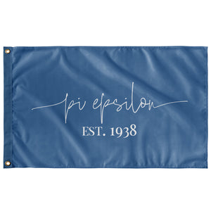 Pi Epsilon Sorority Script Flag - Columbia Blue & White