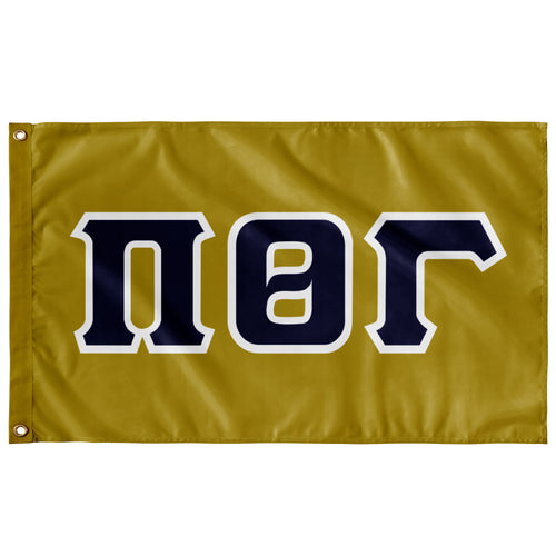 Pi Theta Gamma Greek Block Flag - Light Old Gold, Navy & White