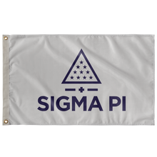 Load image into Gallery viewer, Sigma Pi Vertical Logomark Fraternity Flag - Silver &amp; Purple
