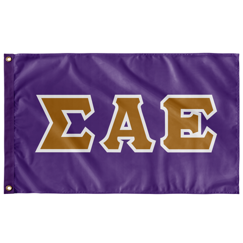 Sigma Alpha Epsilon Greek Block Flag - SAE Purple, SAE Gold & White