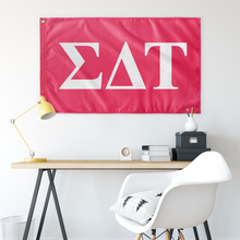 Load image into Gallery viewer, Sigma Delta Tau Wall Flag - Pink and White - Greek Gear