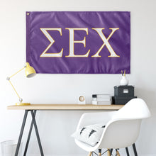 Load image into Gallery viewer, Sigma Epsilon Chi Fraternity Flag - Grape, White &amp; Light Gold