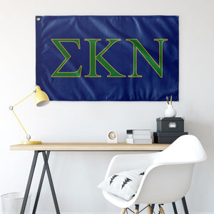 Sigma Kappa Nu Fraternity Flag - Royal, Kelly Green & Light Gold