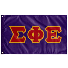 Load image into Gallery viewer, Sigma Phi Epsilon Greek Block Flag - Purple, Red &amp; Light Gold