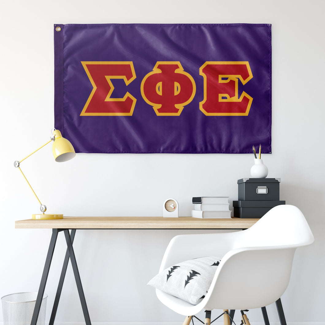Sigma Phi Epsilon Greek Block Flag - Purple, Red & Light Gold