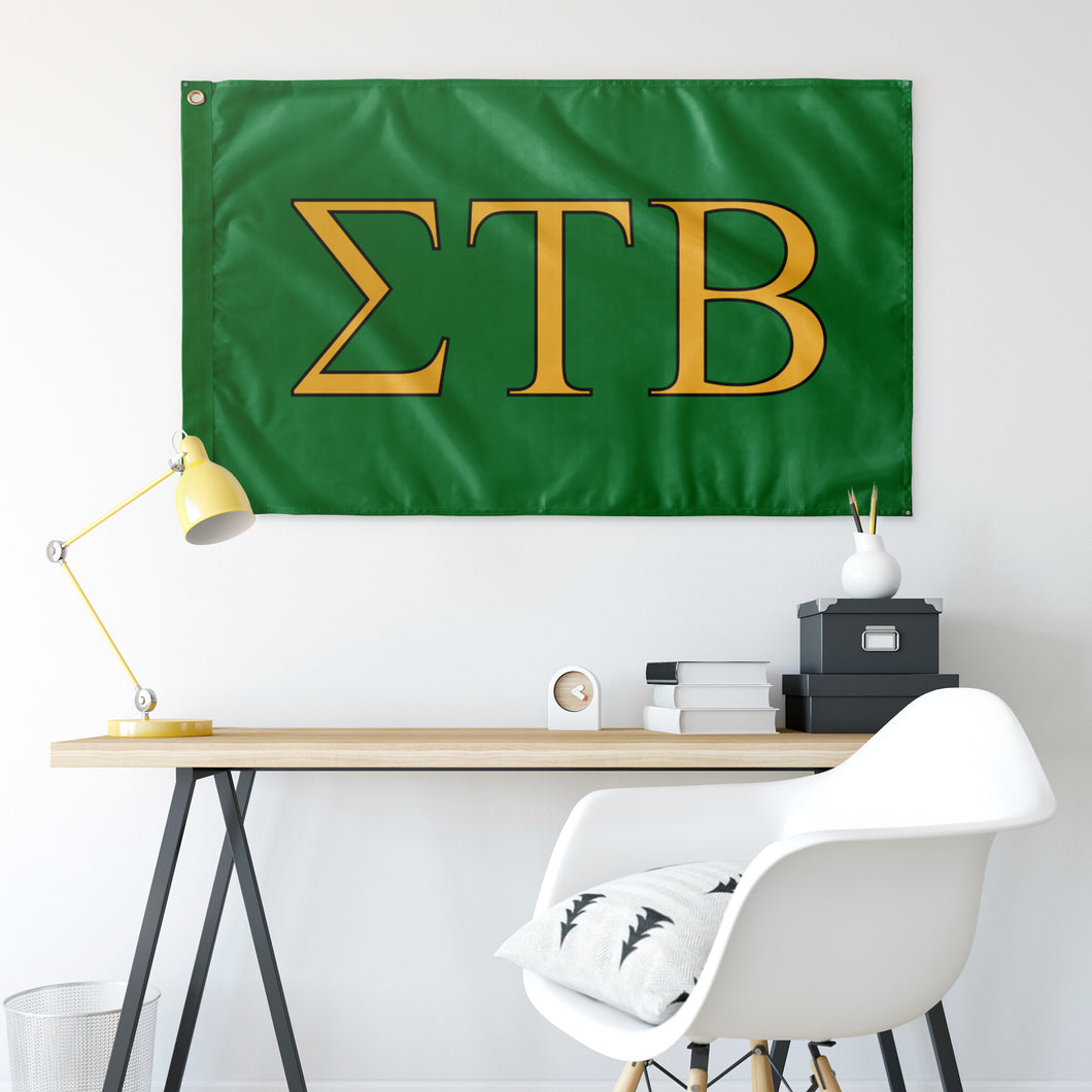 Sigma Tau Beta Fraternity Flag - Kelly Green, Light Gold & Black