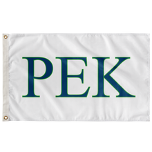Load image into Gallery viewer, Rho Epsilon Kappa Greek Flag -  White, Colonial Blue &amp; Bright Green