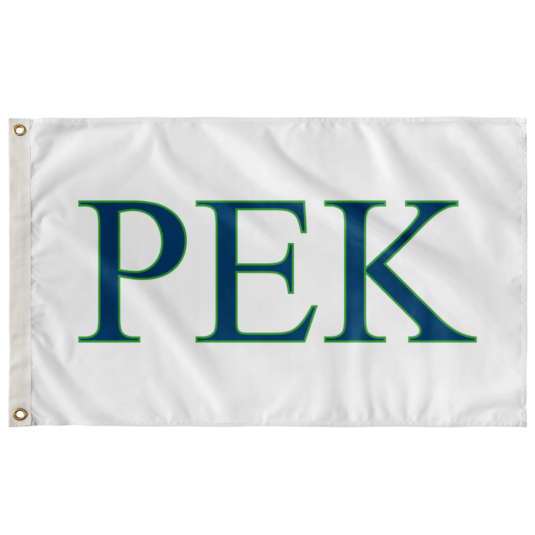 Rho Epsilon Kappa Greek Flag -  White, Colonial Blue & Bright Green